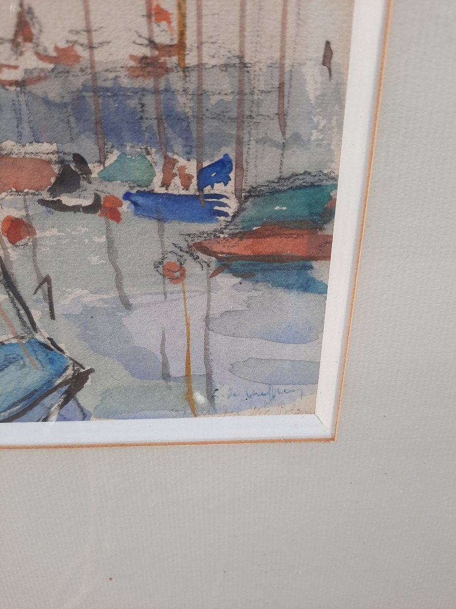 Lucienne De Meiffren (1895-1995) - Watercolor - Boat -photo-2