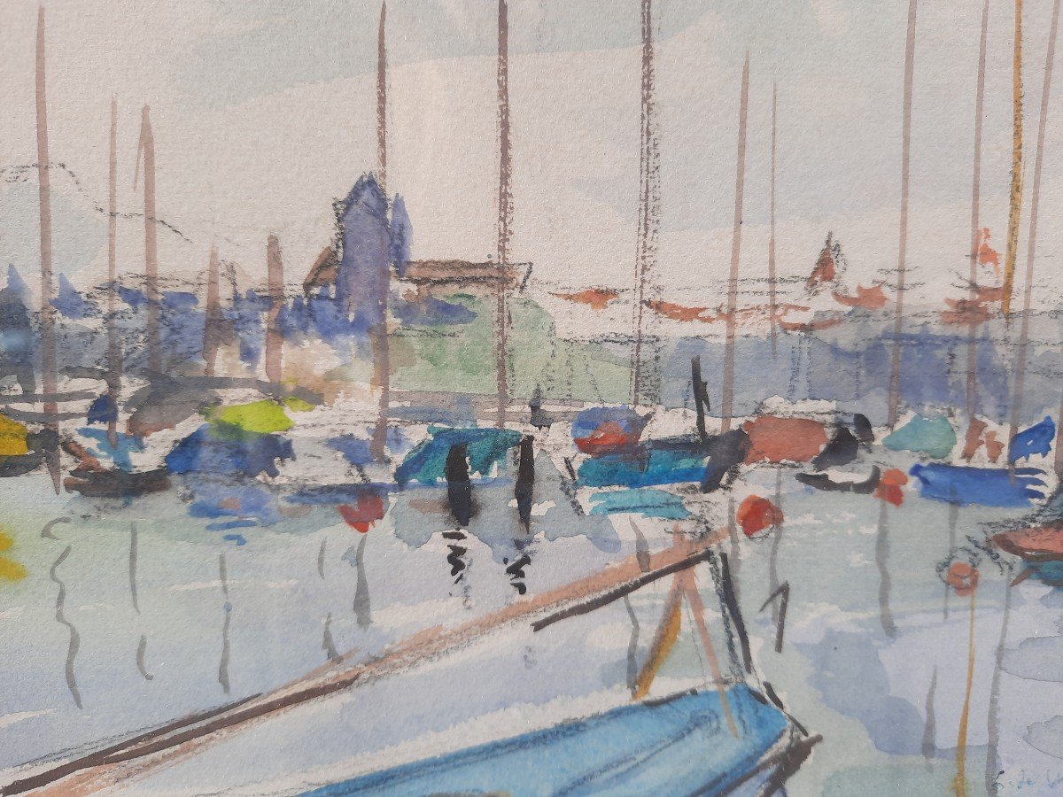 Lucienne De Meiffren (1895-1995) - Watercolor - Boat -photo-3