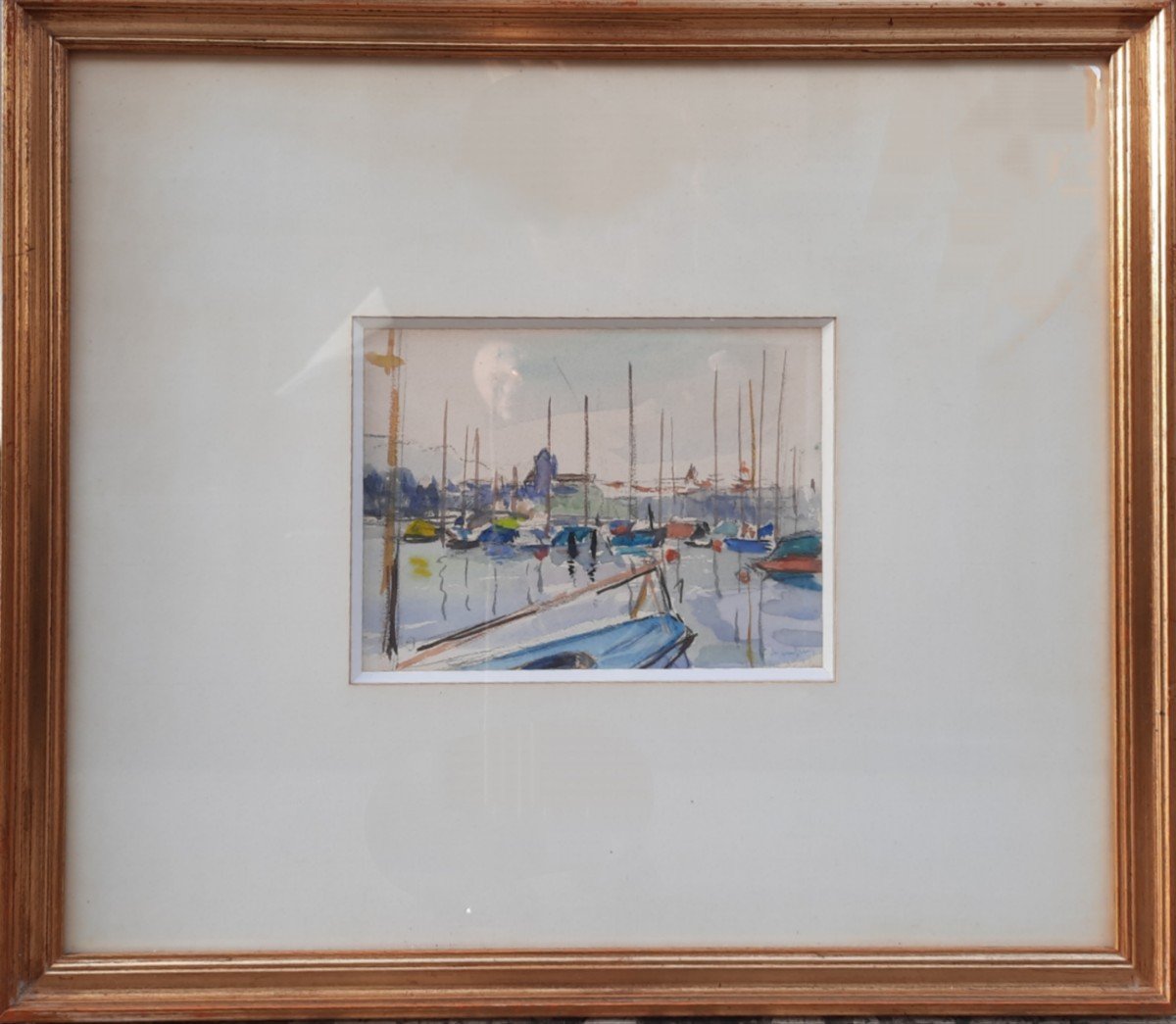 Lucienne De Meiffren (1895-1995) - Watercolor - Boat -photo-4