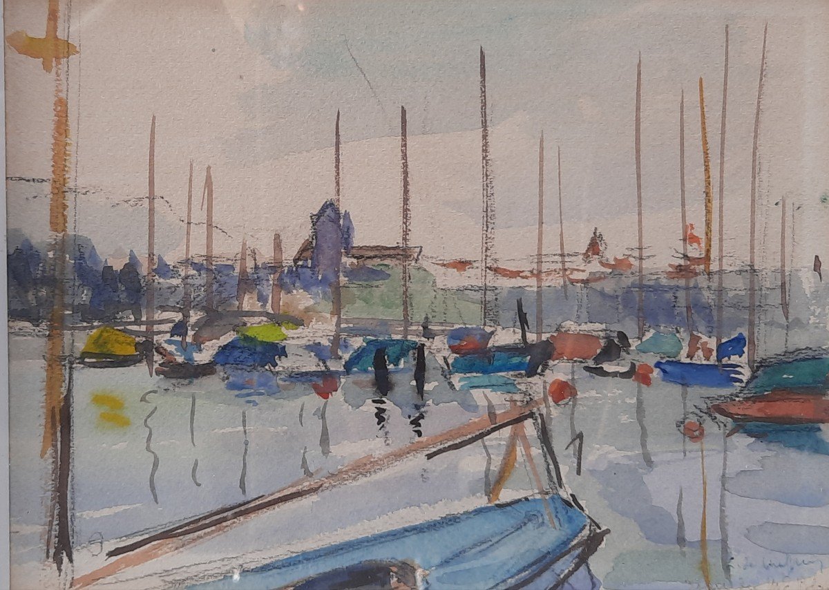 Lucienne De Meiffren (1895-1995) - Watercolor - Boat 