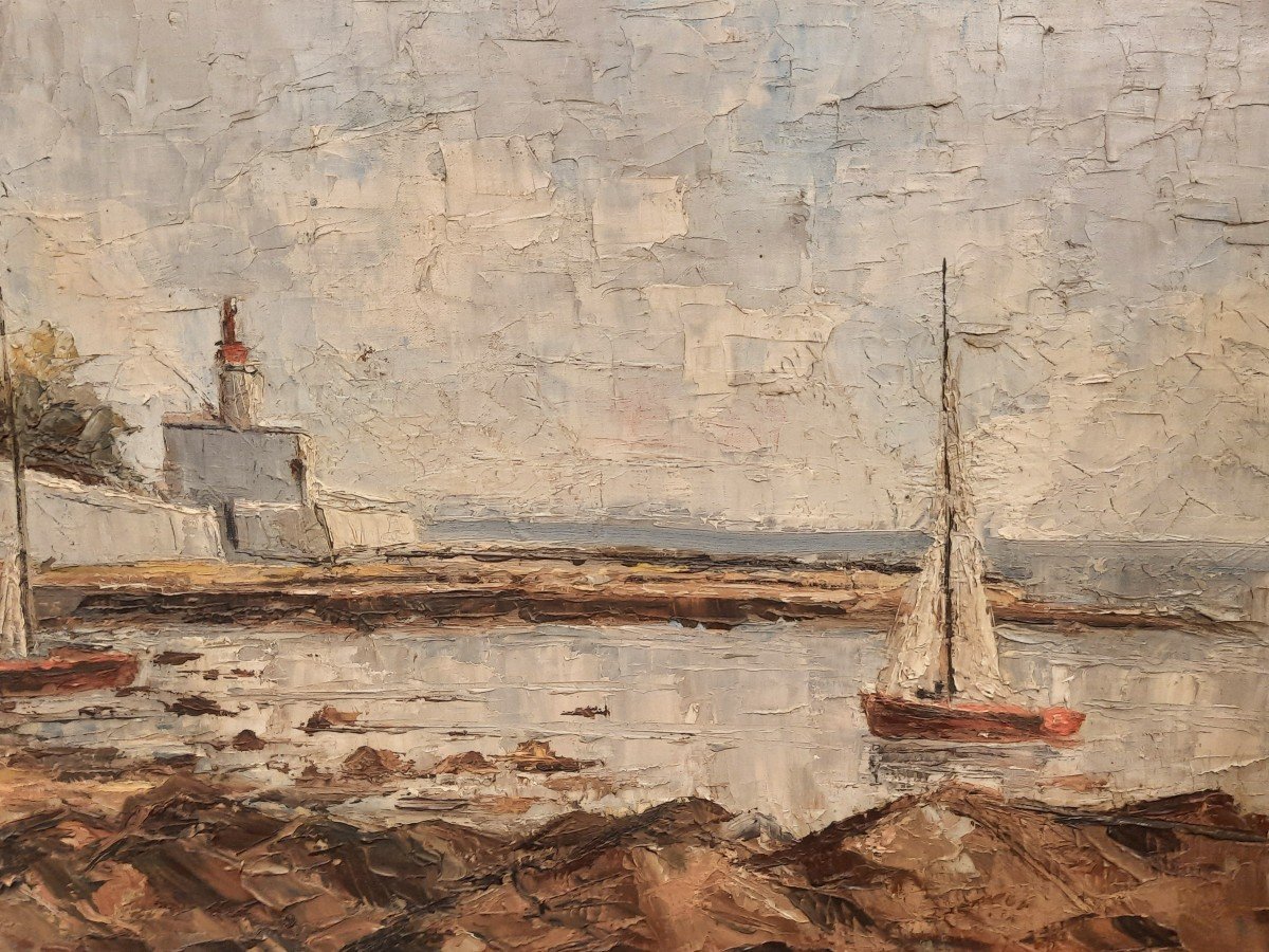 Huile Sur Toile - Paysage Marin (xxe Siècle)-photo-2