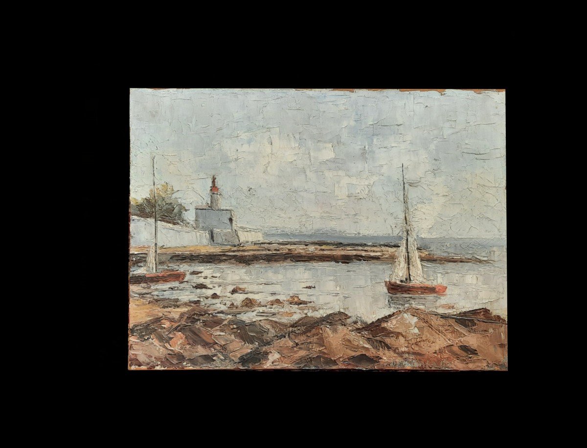 Huile Sur Toile - Paysage Marin (xxe Siècle)-photo-3