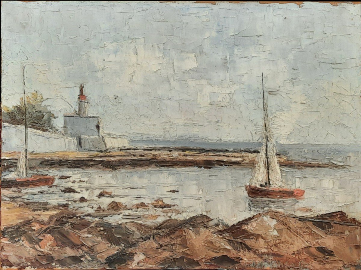 Huile Sur Toile - Paysage Marin (xxe Siècle)