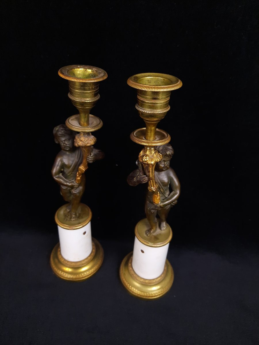 Pair Of Bronze And Marble Candlesticks -photo-4