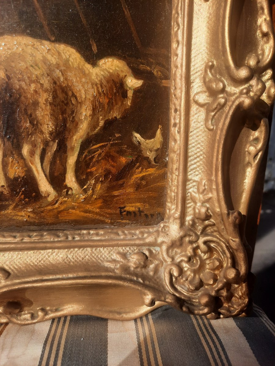 Pair Of Oils On Wood - Sheep - Fortier (20th Century)-photo-3