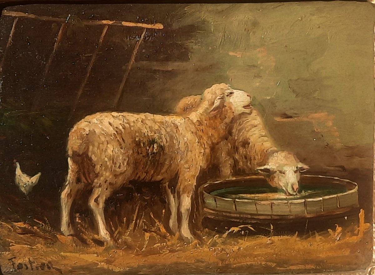 Pair Of Oils On Wood - Sheep - Fortier (20th Century)-photo-5