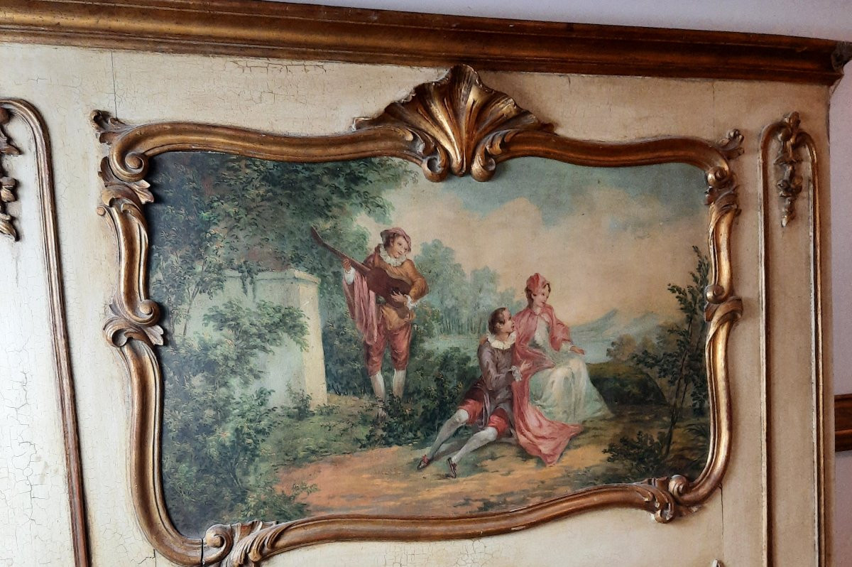 Wooden Trumeau Galante Scene (19th Century)-photo-2