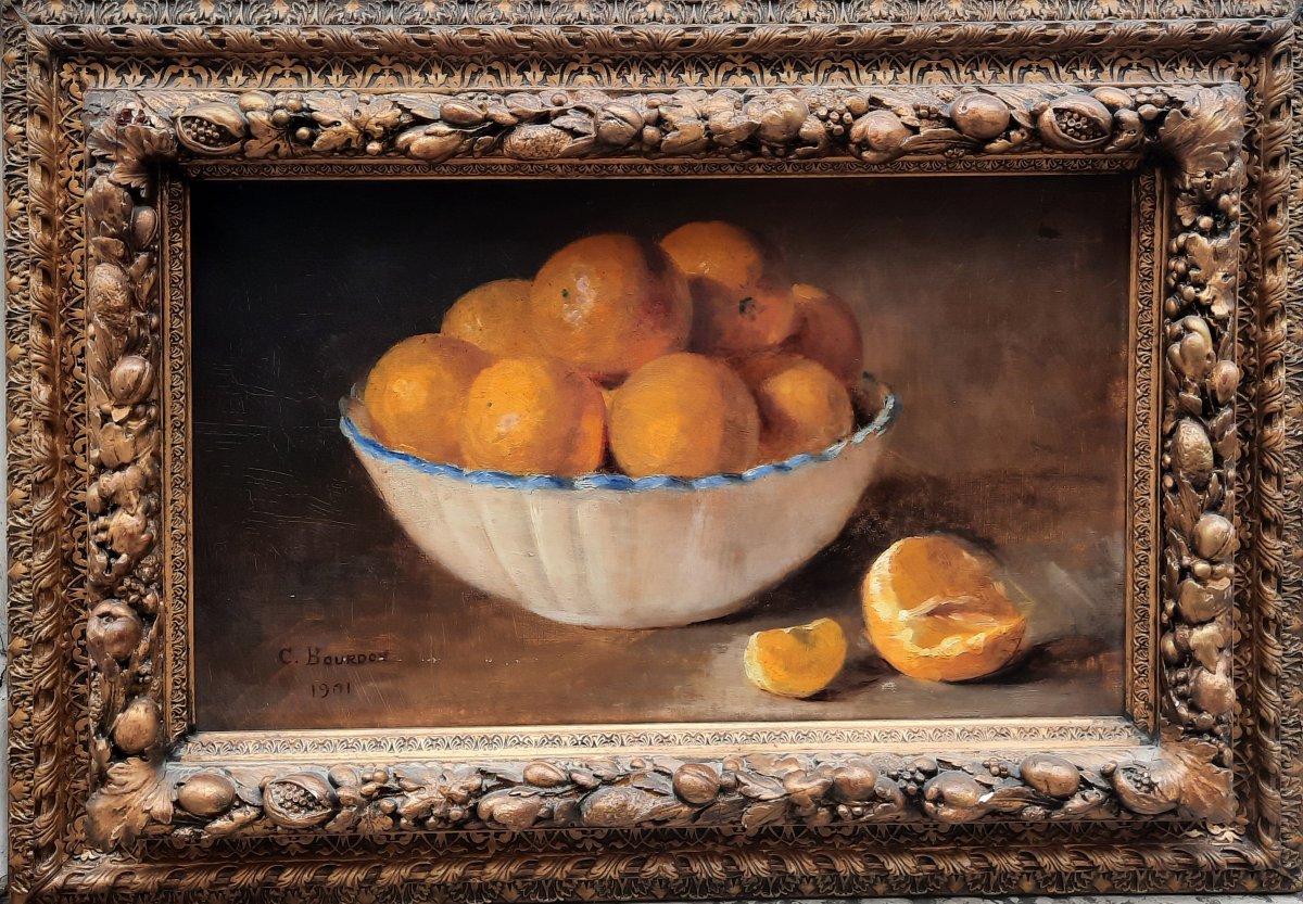 C. Bourdon - Huile Sur Toile - Nature Morte Aux Oranges -photo-2