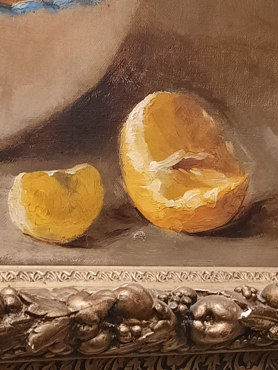 C. Bourdon - Huile Sur Toile - Nature Morte Aux Oranges -photo-3