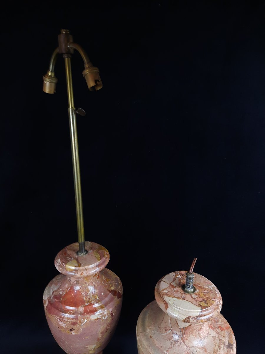 Pair Of Pink Marble Lamp Bases (20th Century)-photo-1