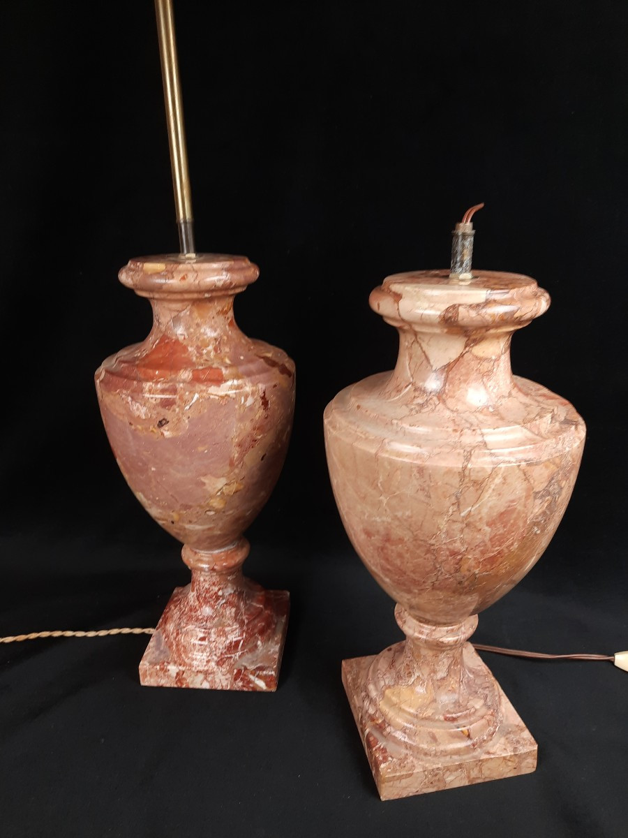 Pair Of Pink Marble Lamp Bases (20th Century)