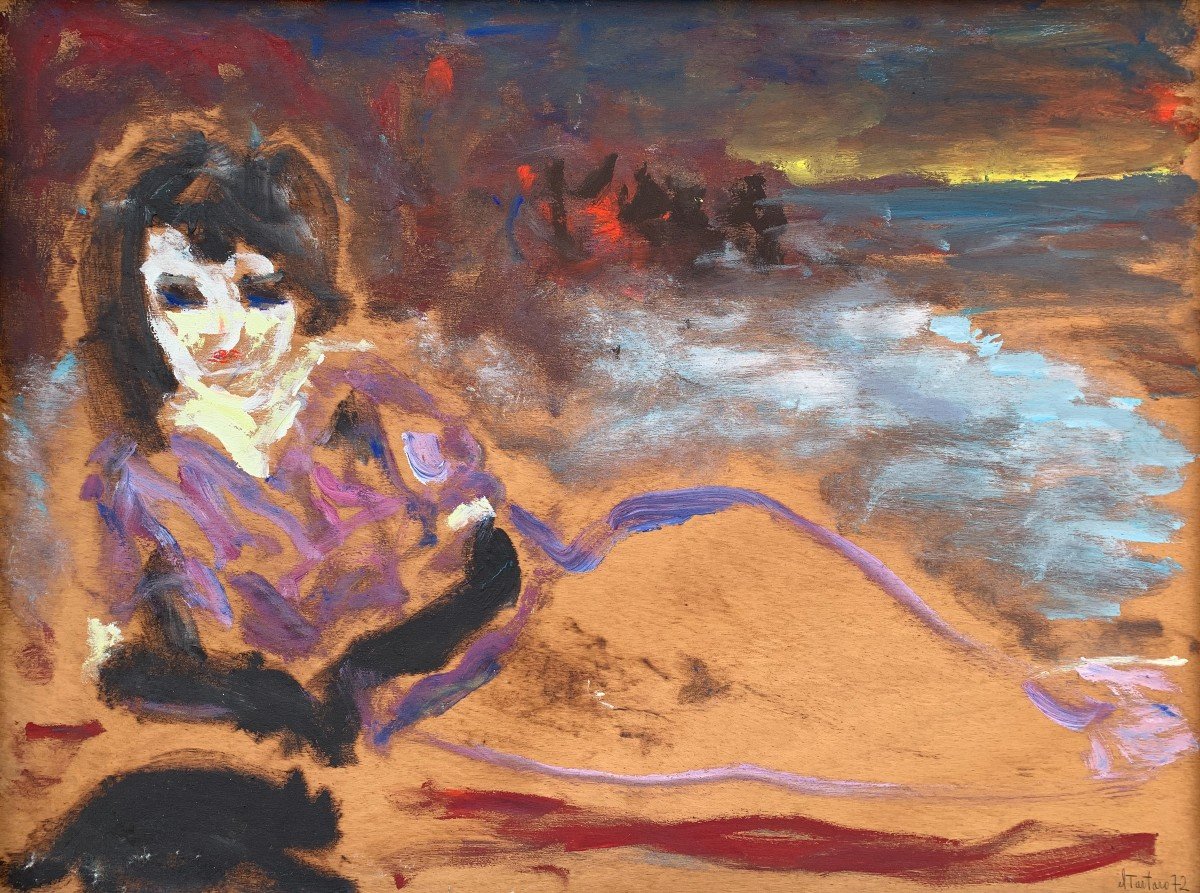 Woman By The Sea - Oil On Wood - Il Tartaro - 1972