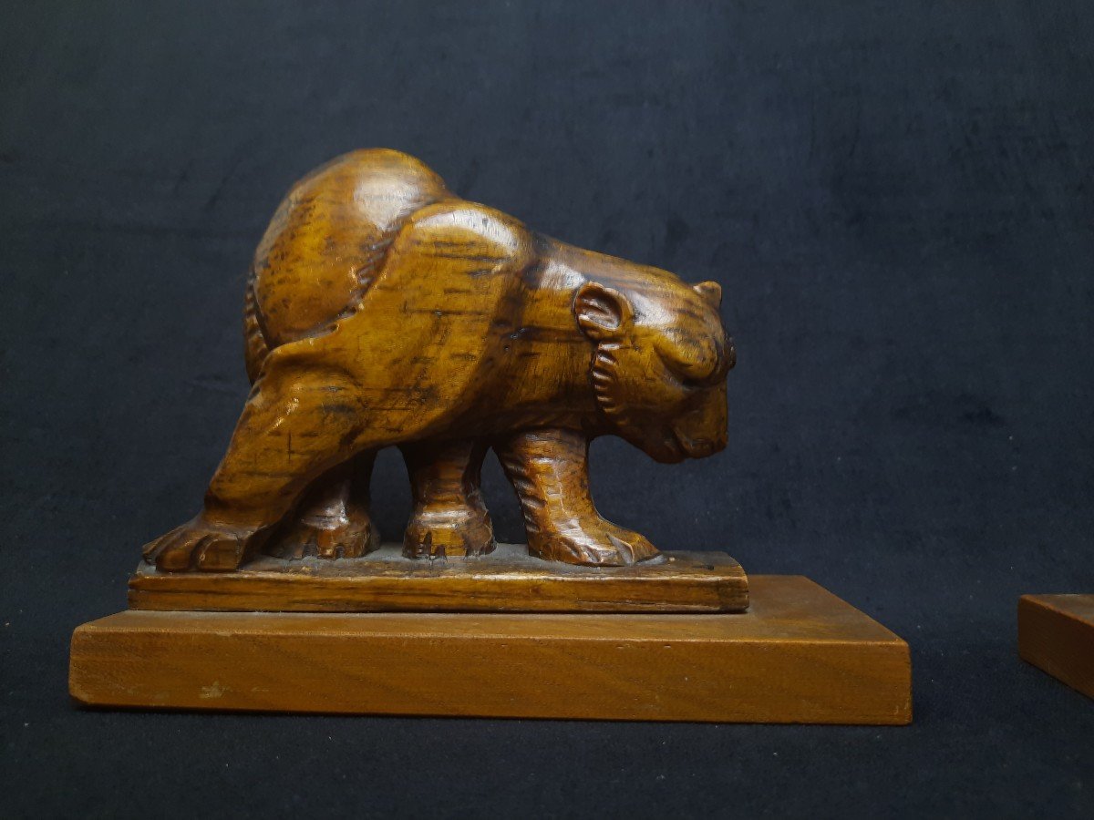 Pair Of Wooden Bear Sculptures - 20th Century-photo-3