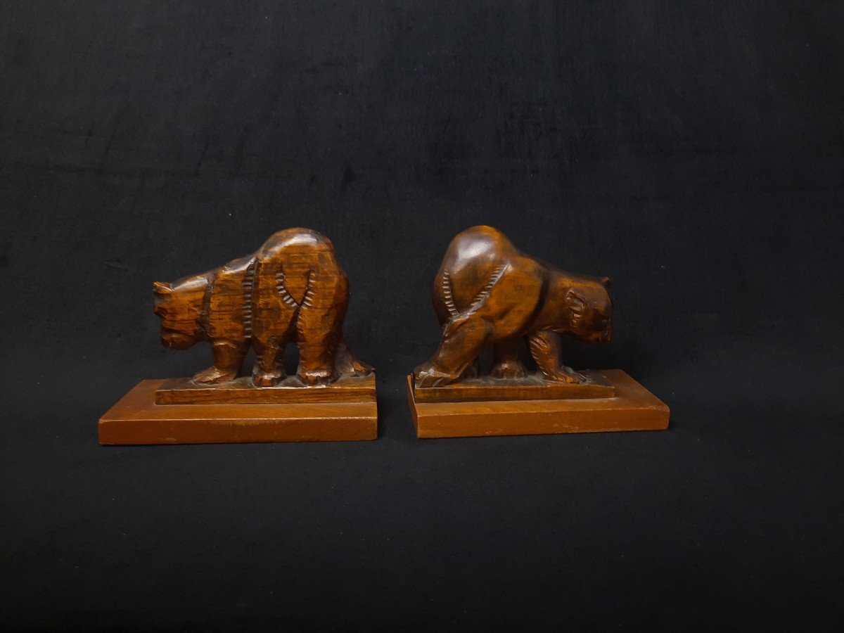 Pair Of Wooden Bear Sculptures - 20th Century-photo-4