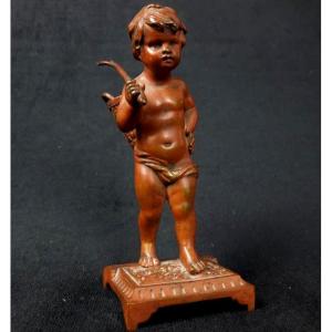 Sculpture En Bronze - Enfant à La Hotte - XIXe Siècle