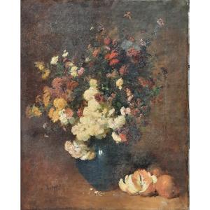 Oil On Canvas - Still Life Of Flowers - By Louis-edmond Mettling (1847-1904)