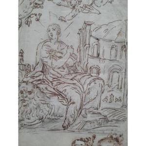 Drawing On Paper - Saint Thecla Praying The Dying (17th Century)