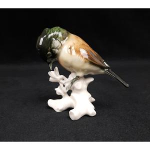 Karl Ens - Oiseau En Porcelaine  à Tête Baissée (xxe Siècle)