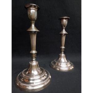 Pair Of Candlesticks In Silver Metal (20th Century)