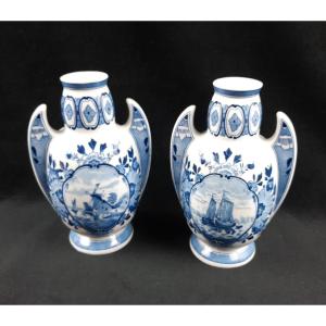 Pair Of Delphi Earthenware Vases (20th Century)
