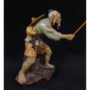 Sandstone Sculpture Of A Fisherman (china - 20th Century)