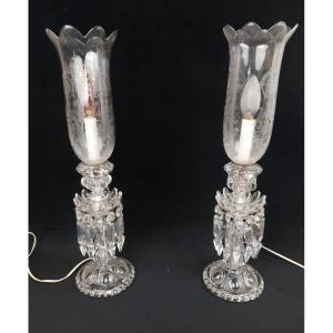 Baccarat - Pair Of Crystal Tealight Holders - Medallion Model (20th Century)