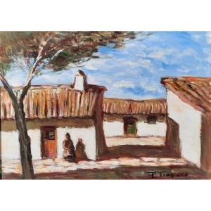 Pedro Trapero (1918-2005) - Oil On Porcelain - Landscape  