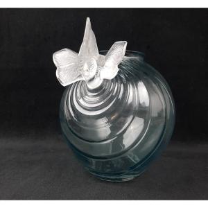 Lalique - Vase En Cristal Aux Deux Papillons