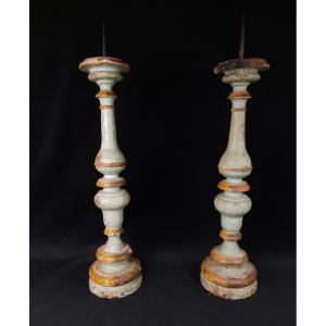 Pair Of Wooden Candle Holders (19th Century)