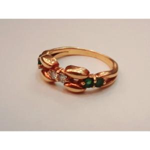 Ring In 18-karat Gold And Green Stones