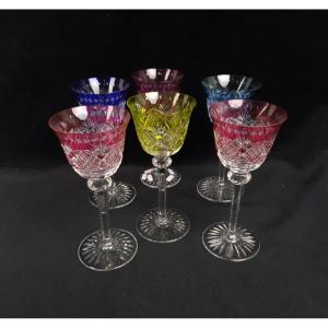 Saint Louis - Ensemble De 6 Verres En Cristal Coloré 