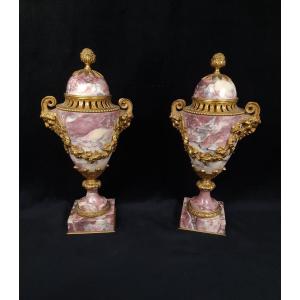 Pair Of Marble And Bronze Cassolettes (19th Century)