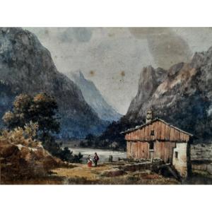 Hippolyte Sebron (1801-1879) - Gouache On Paper - Swiss Landscape