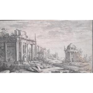 Wash Drawing - Architectural Cappricio (19th Century)