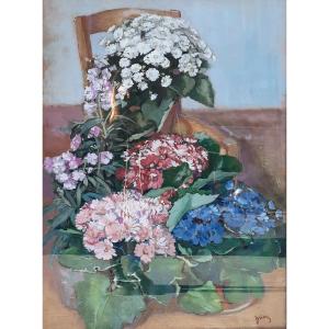 Drian (1885-1961) - Gouache - Bouquet De Fleurs 