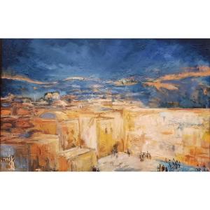 Ora Oz - Oil On Canvas - The Wailing Wall (20th Century)