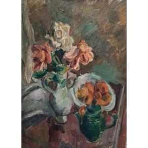 Michel Kikoine (1892 - 1968) - Huile Sur Toile - Bouquet De Fleurs