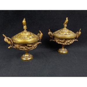 Jules Moigniez (1835-1894) - Pair Of Bronze Cassolettes