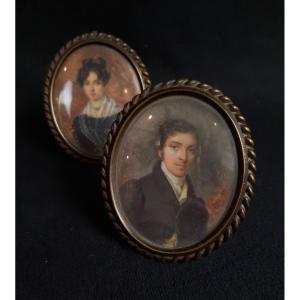 Pair Of Miniatures - Portraits - Jean-pierre Drouin (19th Century)