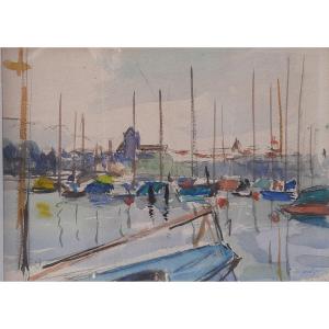 Lucienne De Meiffren (1895-1995) - Aquarelle - Bateau 