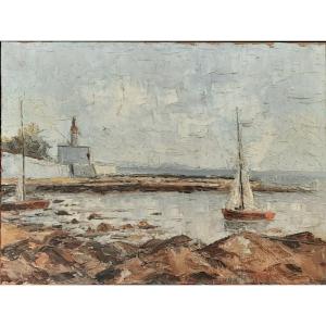 Huile Sur Toile - Paysage Marin (xxe Siècle)