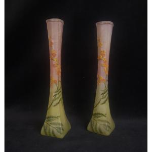 Théodore Legras (1839-1916) - Pair Of Vases - Mimosas