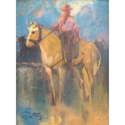 Louis Fortuney (1875-1951) - Man In Camargue - Pastel