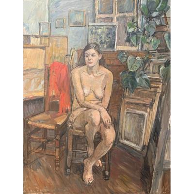 Huile Sur Toile - Nu &agrave; l'&eacute;charpe Rouge - Gaston-Louis Roux (1904-1988)