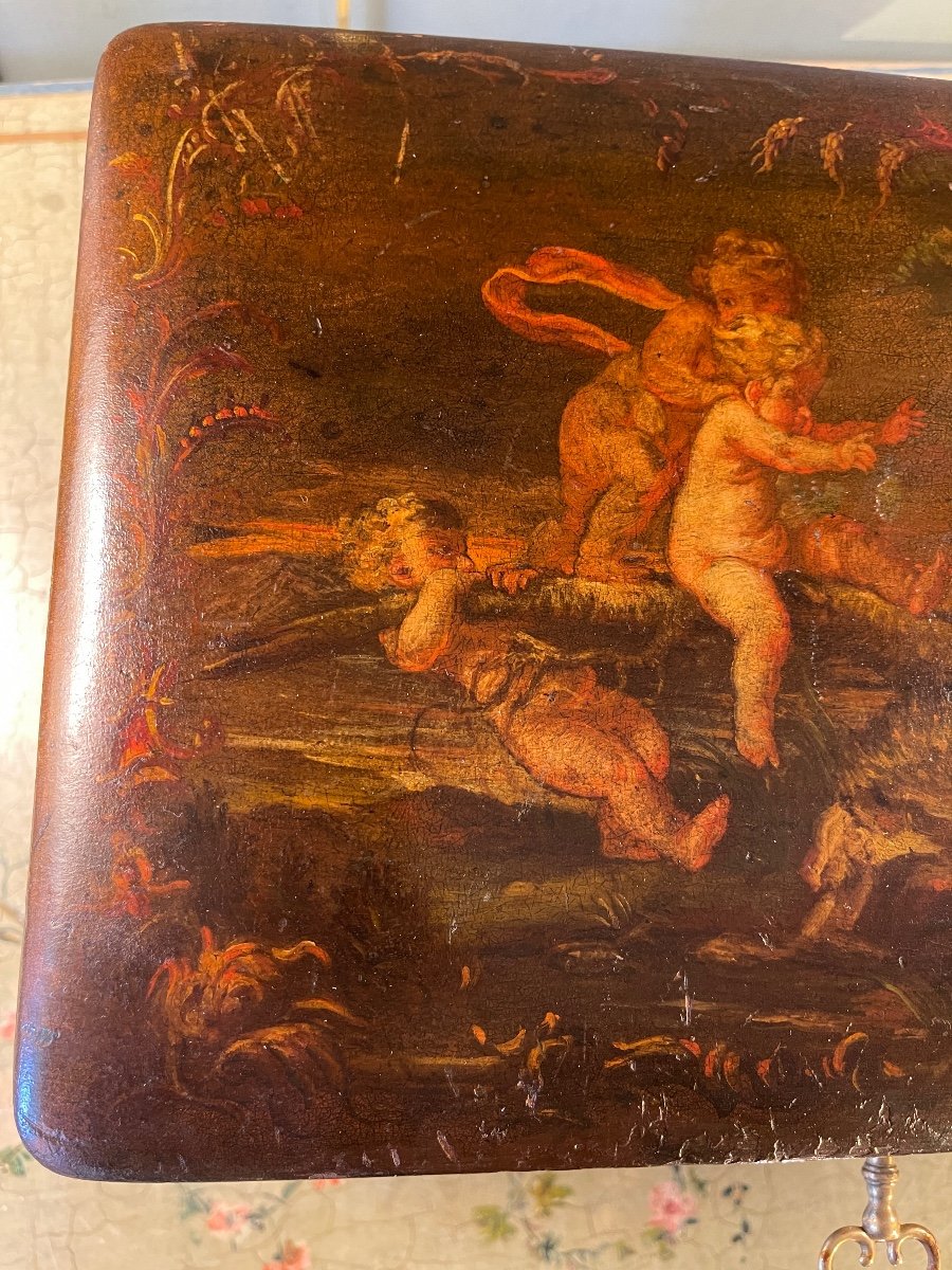 Painted Wooden Box Decorated With Nineteenth Cherubs-photo-3