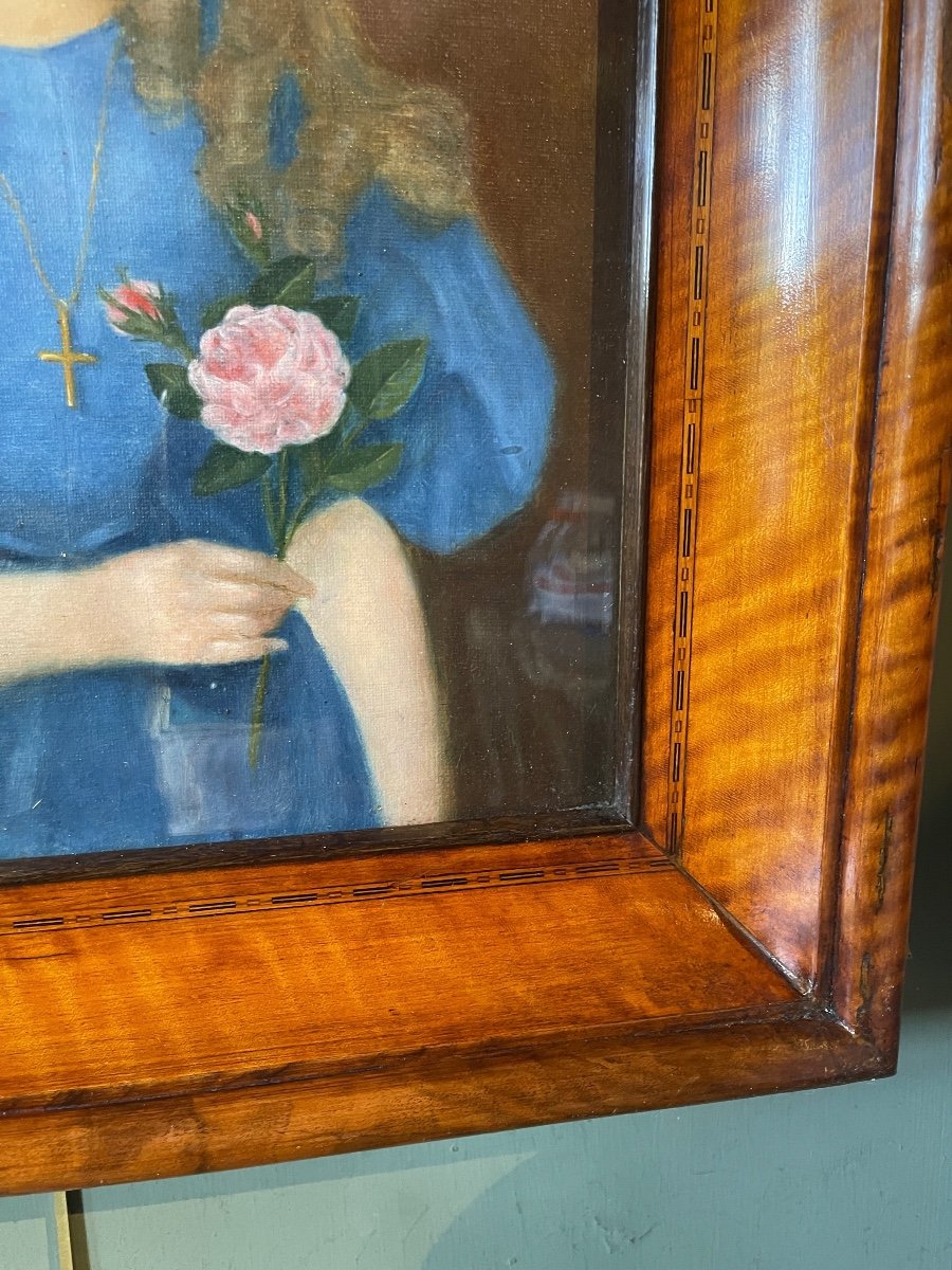 Portrait d'Une Petite Fille à La Rose XIXème-photo-1