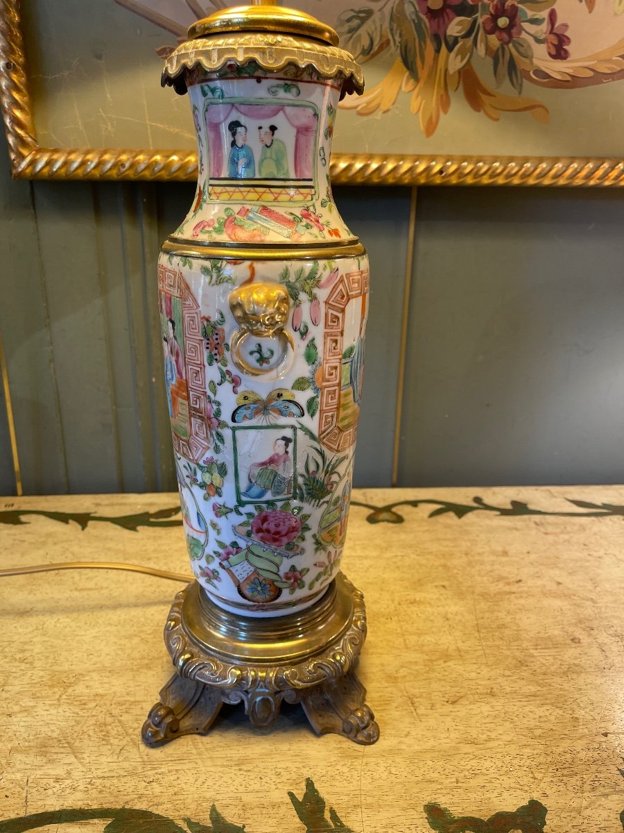 Large Chinese Porcelain Lamp, Canton Nineteenth-photo-2