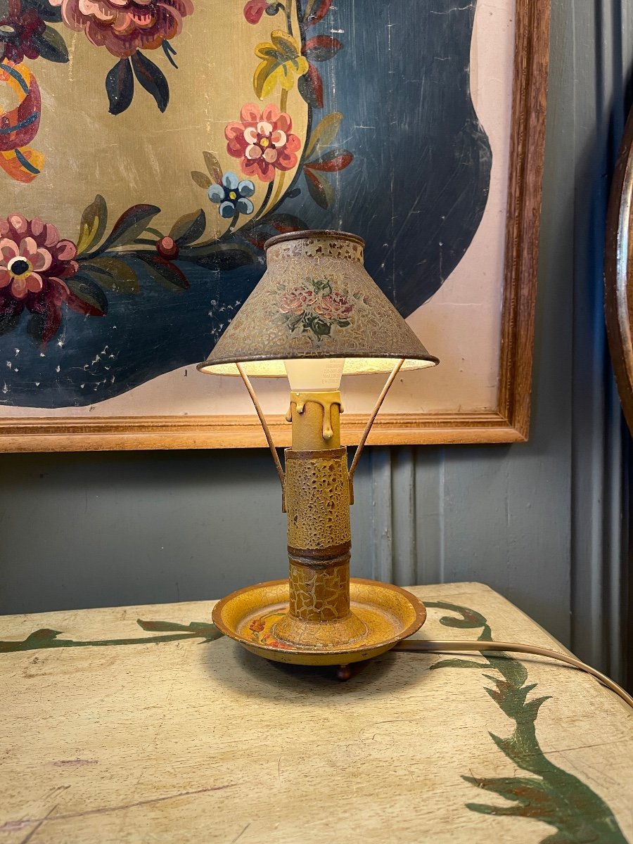 Small Bouillotte Lamp With Floral Decor-photo-2