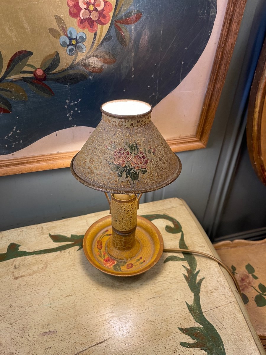 Small Bouillotte Lamp With Floral Decor-photo-3