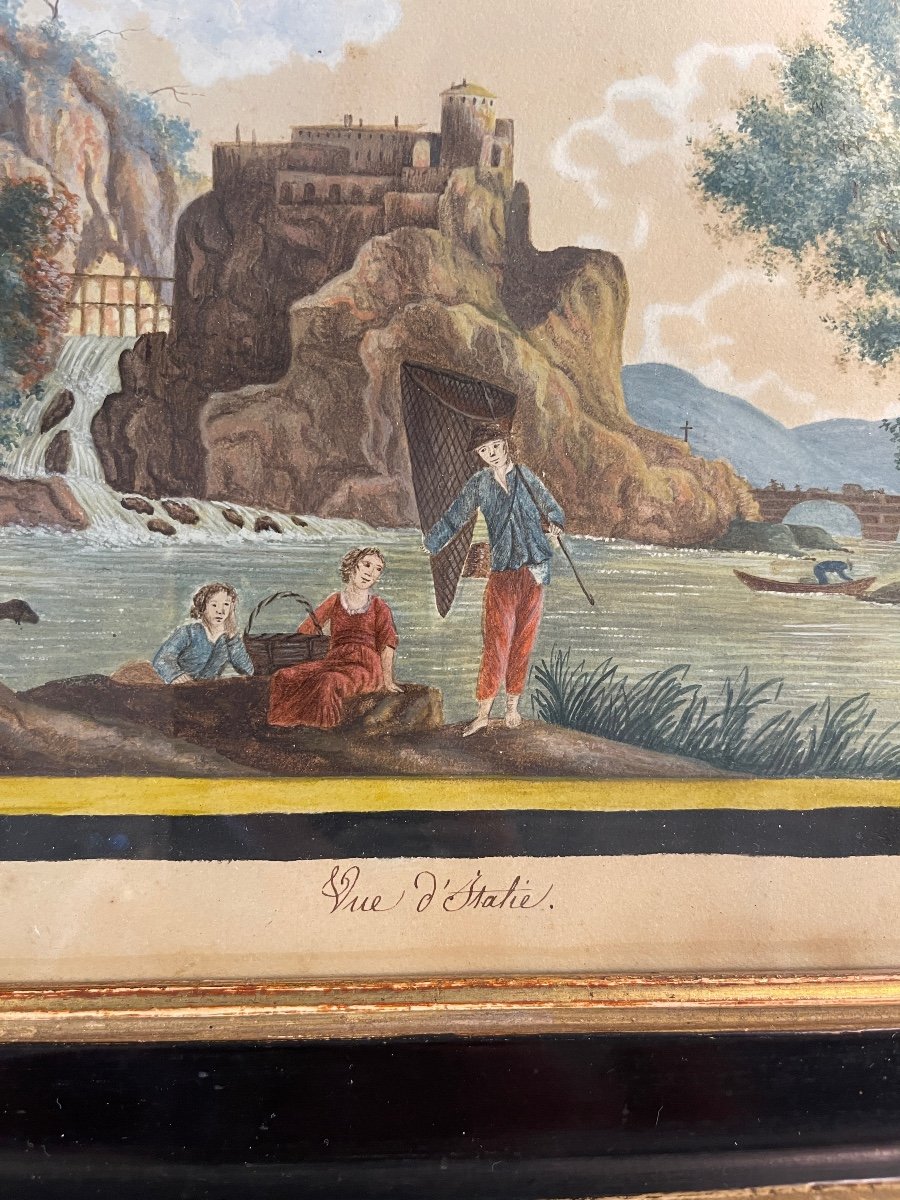 Vue d'Italie, Gouache Datée 1822-photo-2